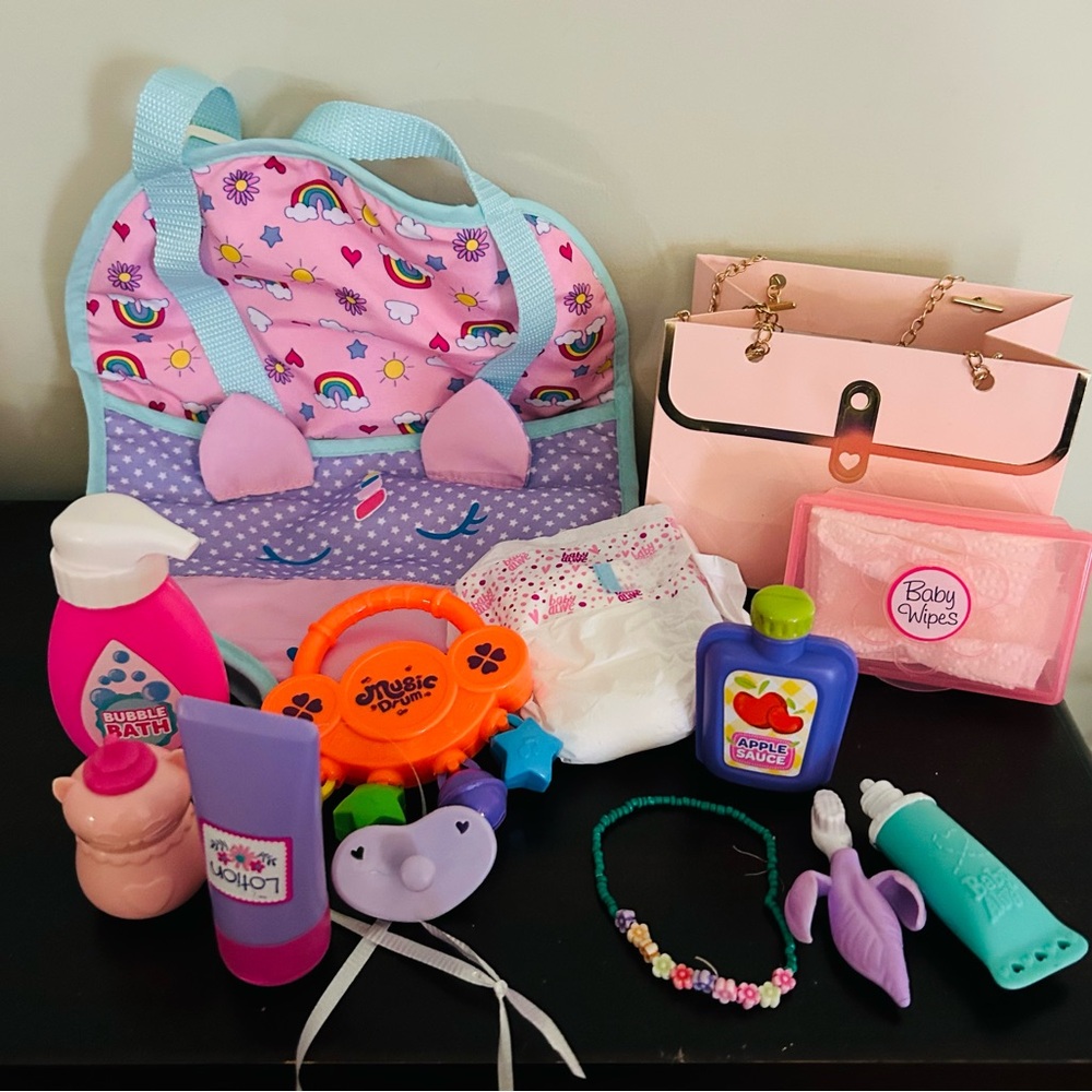 Super sweet babydoll little mama lot doll carrier baby alive diaper binky wipes